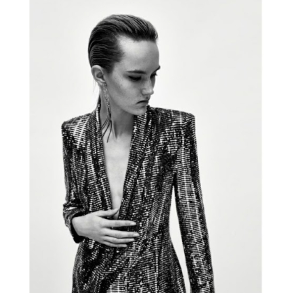 ZARA Metallic Blazer Dress with Shoulder Pads Women's Size XS